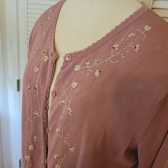 Field Manor Floral Embroidered Silk Nylon Cardigan Women's Purple - Picture 3 of 7